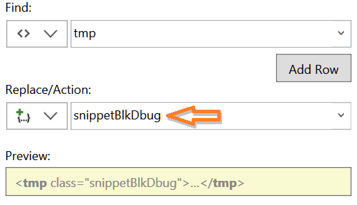 Flare Find Elements debug snippet text