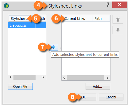 Add Debug.css through Flare Stylesheet Links